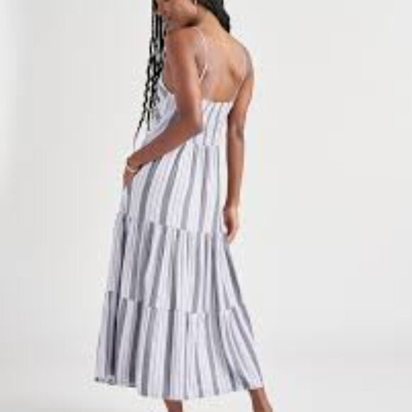 Splendid Collection Striped Tiered Maxi Dress Blue/White Adjustable Straps NWT - Picture 3 of 6